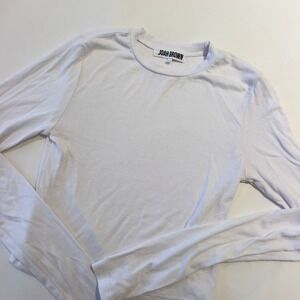 Joah Brown White Ribbed Long Sleeve Crew Neck Cropped Top XS/S‎